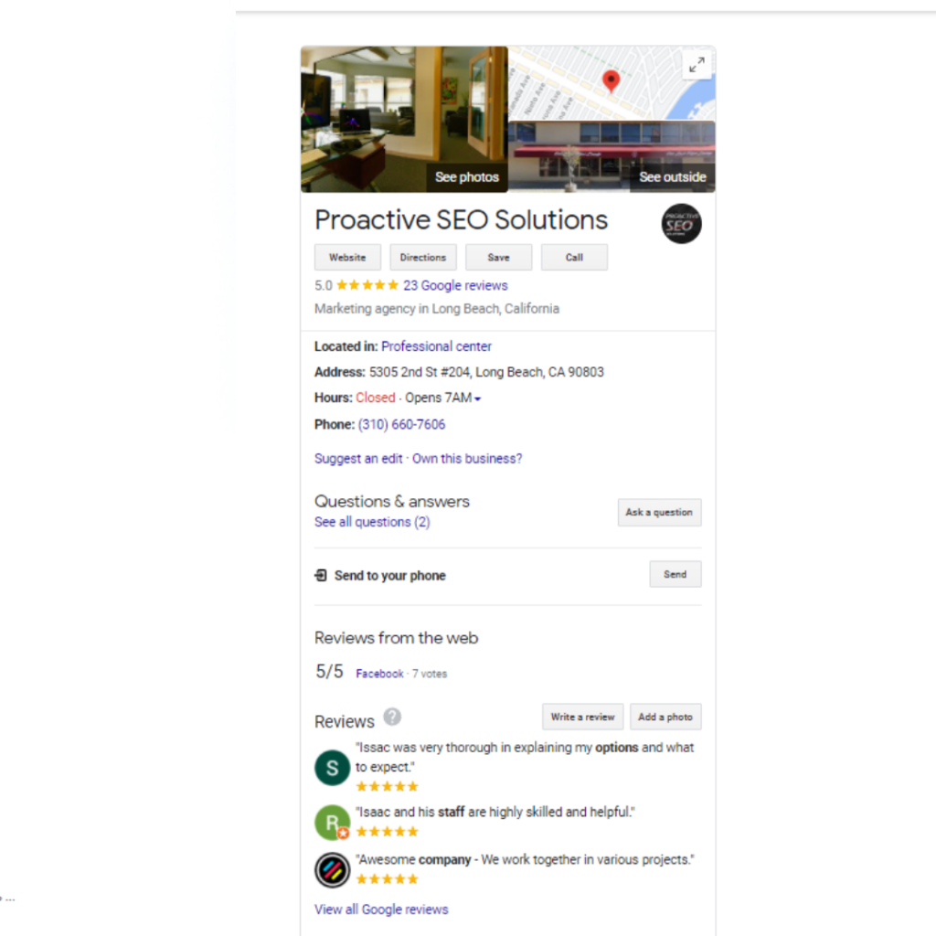 Optimized google my business listing