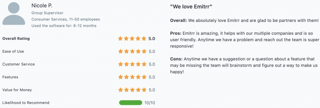 Emitrr customer review