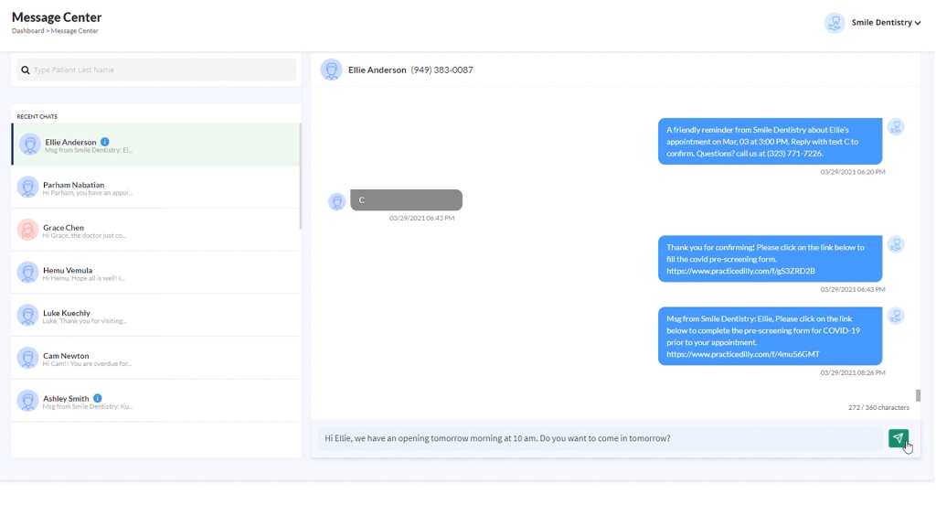 screenshot of practicedilly's dashboard