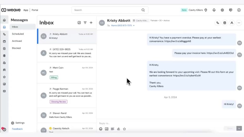weave dental texting dashboard image