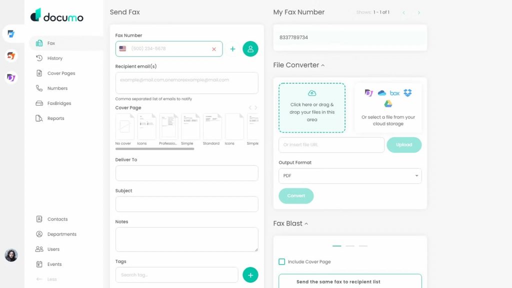 dashboard image of mfax