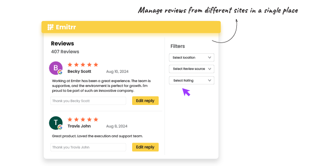 Manage reviews from different sites
