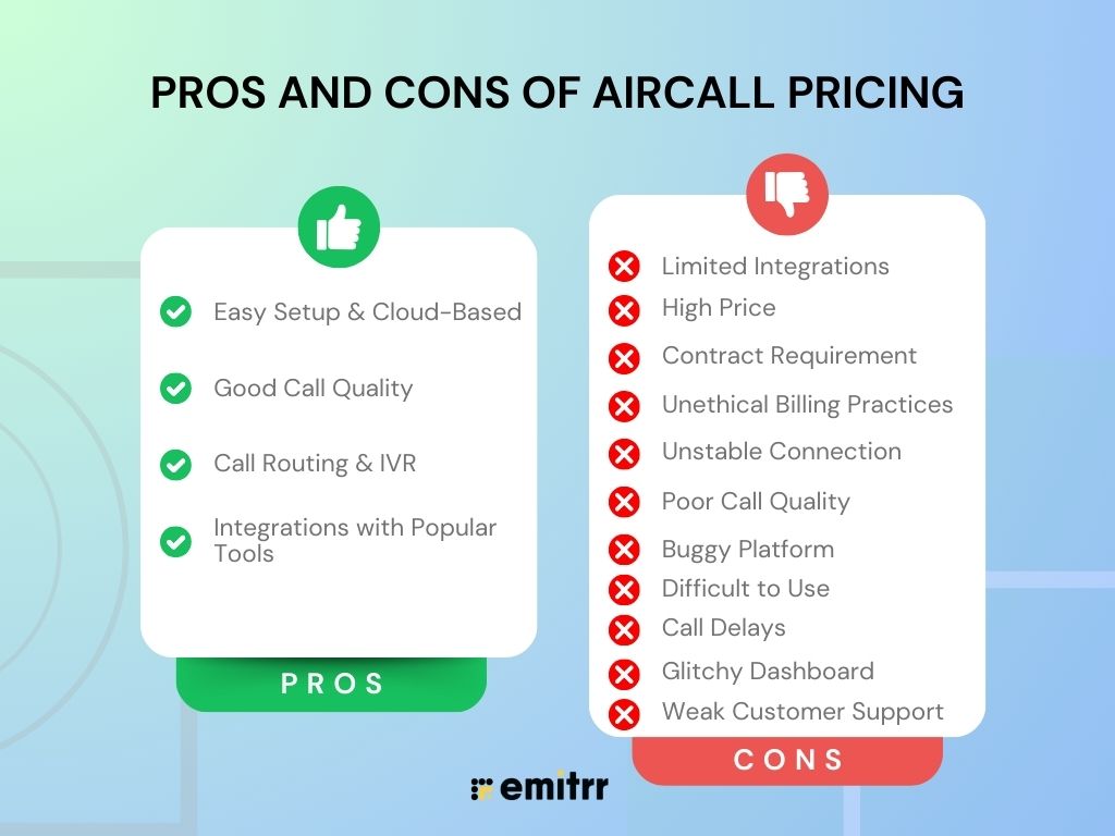 Pros and Cons of aircall pricing