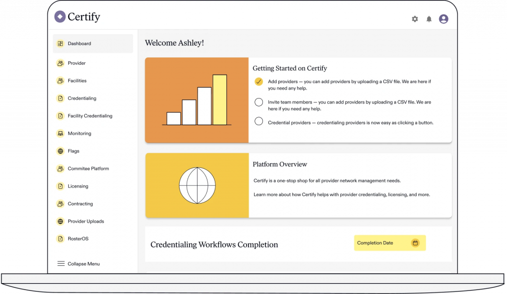 CERTIFY Health dashboard