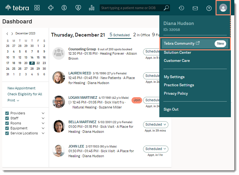 tebra dashboard