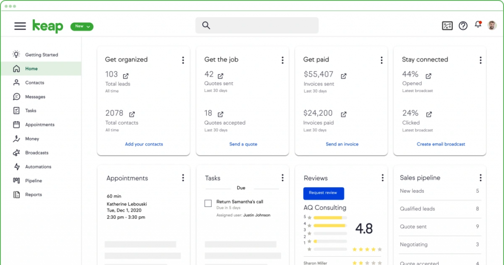 keap dashboard
