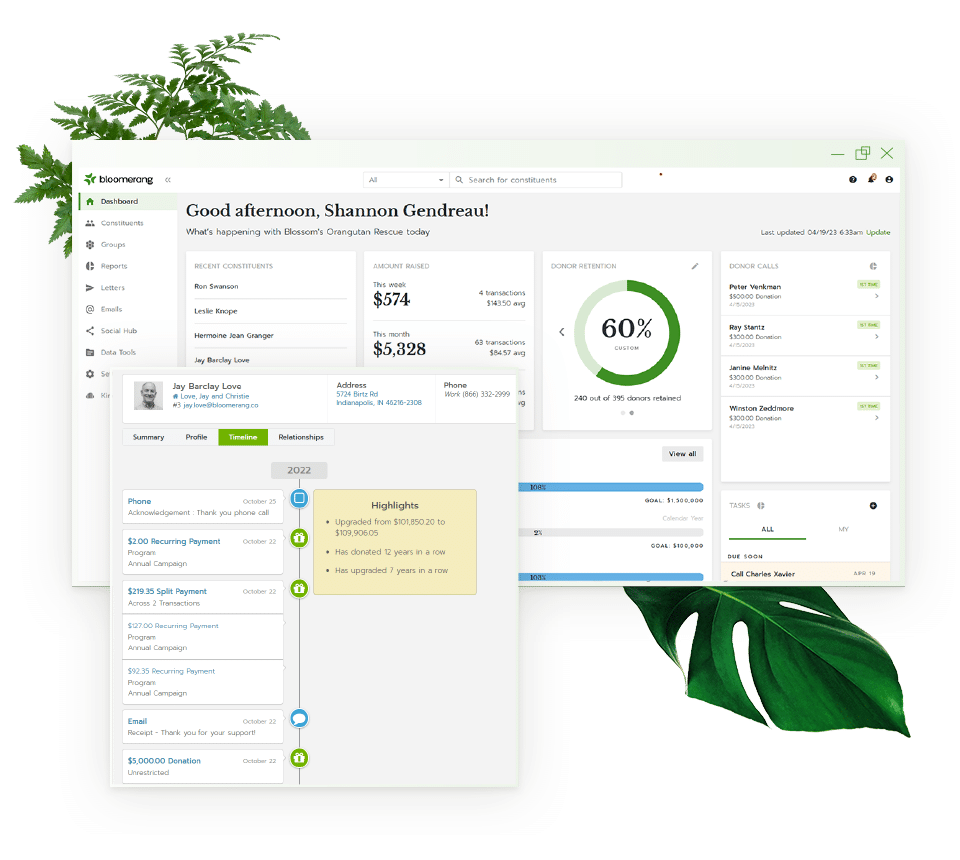Bloomerang dashboard