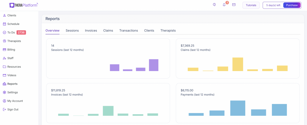 TheraPlatform dashboard