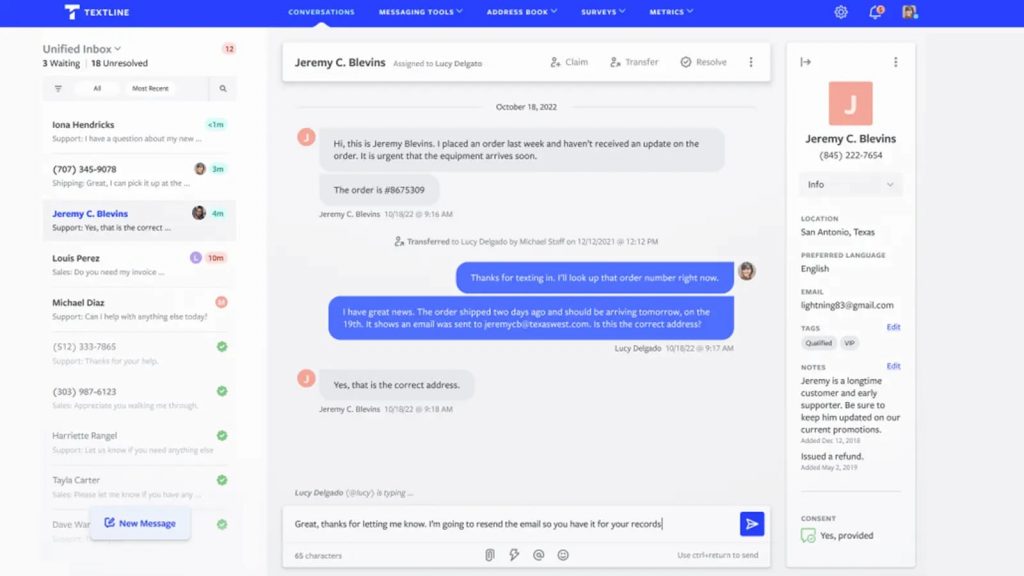 text based customer service