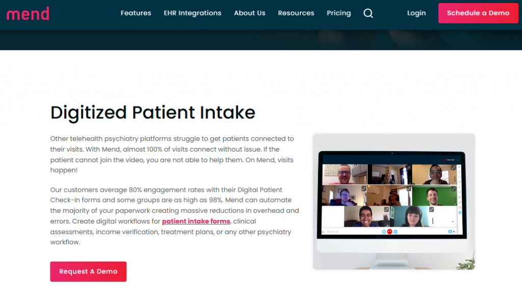 mend patient intake screenshot
