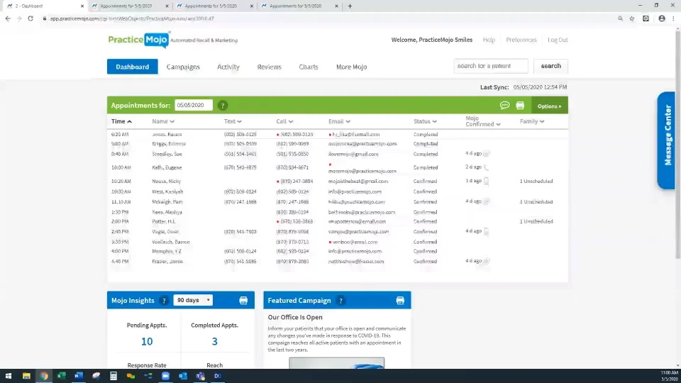 PracticeMojo dashboard