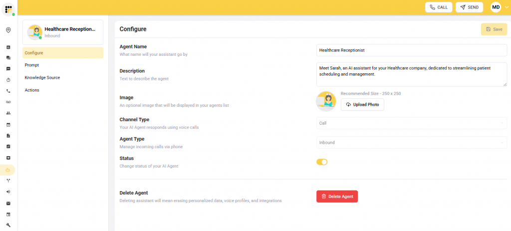 Screenshot showing Emitrr's ai phone system dashboard