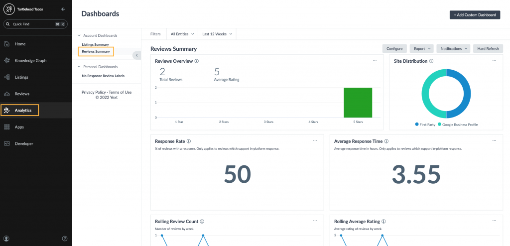 yext reviews dashboard