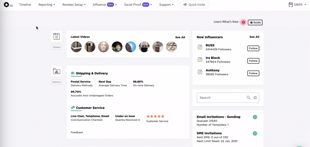 reviews.io dashboard