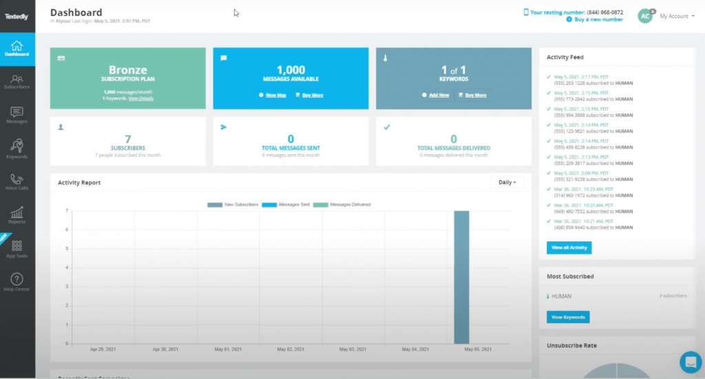 Textedly_dashboard image