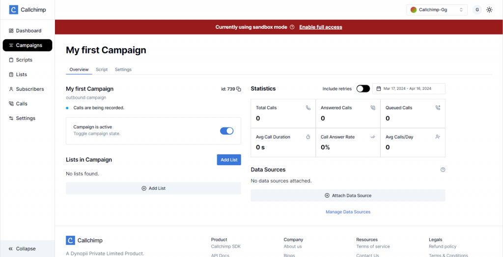 callchimps dashboard