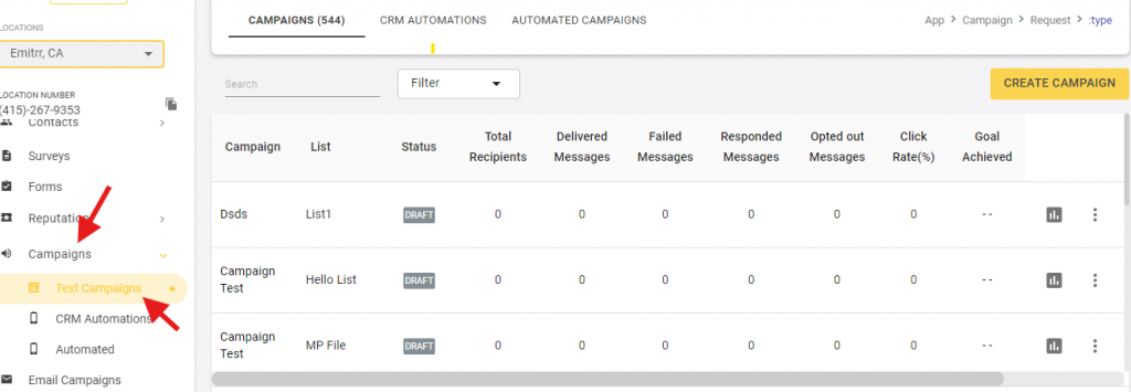 Create text campaign with Emitrr