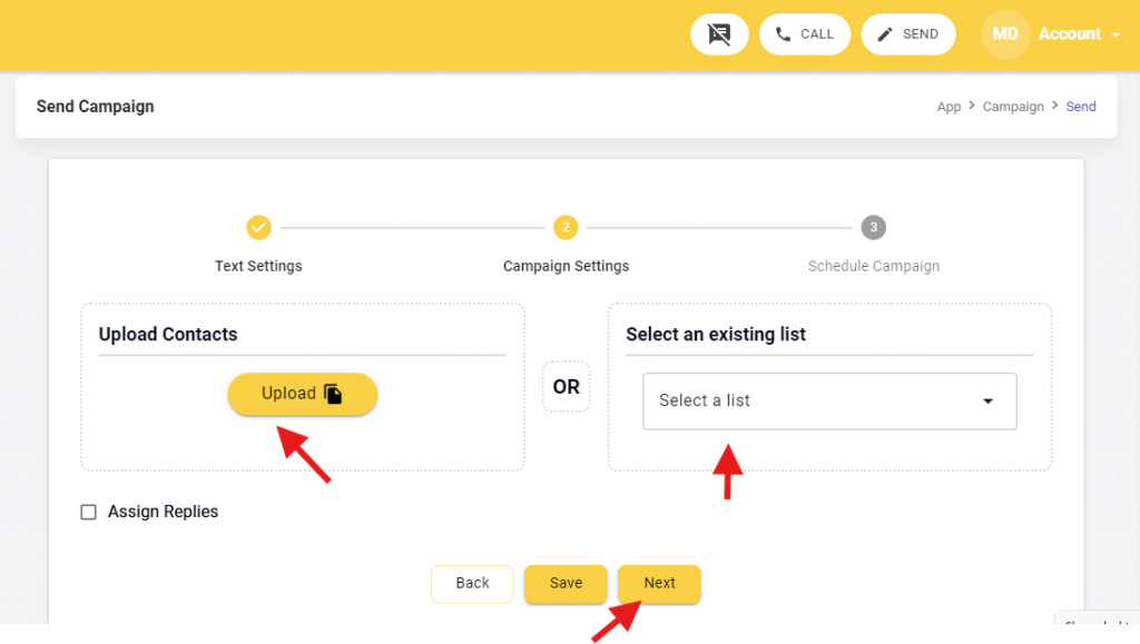 Create text campaign with Emitrr