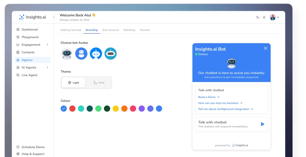 insighto.ai dashboard