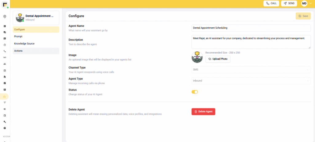 Emitrr voice AI dashboard