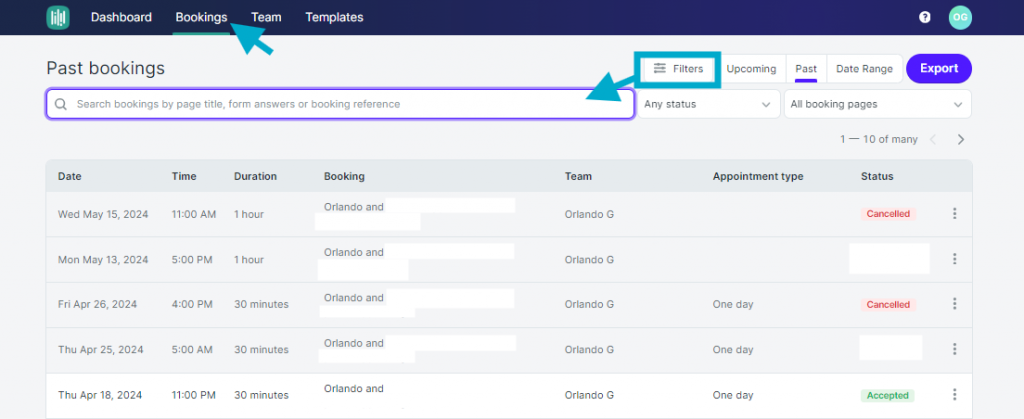YouCanBook.me dashboard