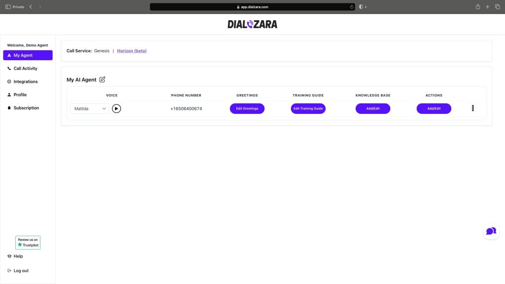 Dialzara dashboard