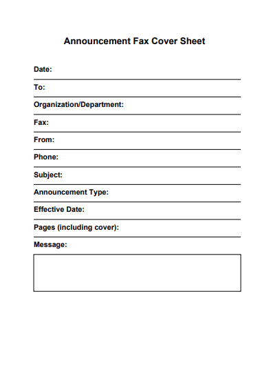 Announcement Fax Cover Sheet