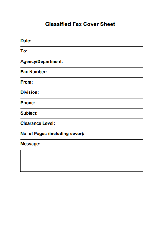 Classified Fax Cover Sheet