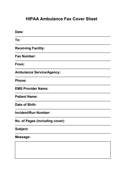 HIPAA Ambulance Fax Cover Sheet