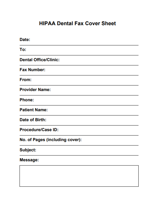 HIPAA Dental Fax Cover Sheet