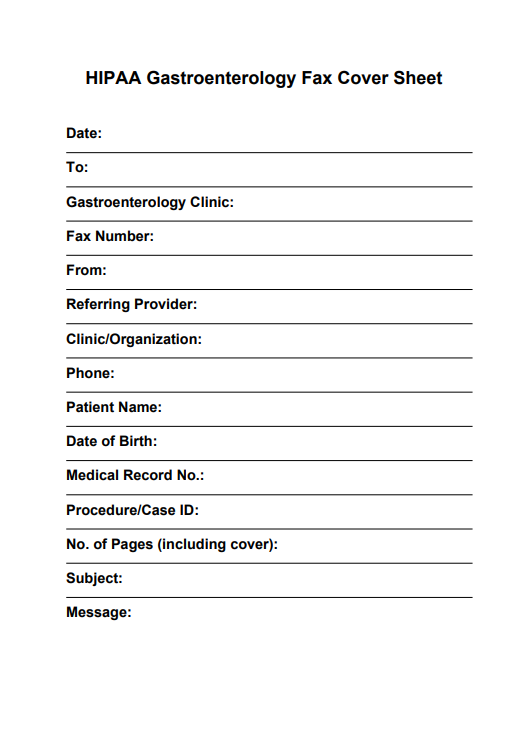 HIPAA Gastroenterology Fax Cover Sheet