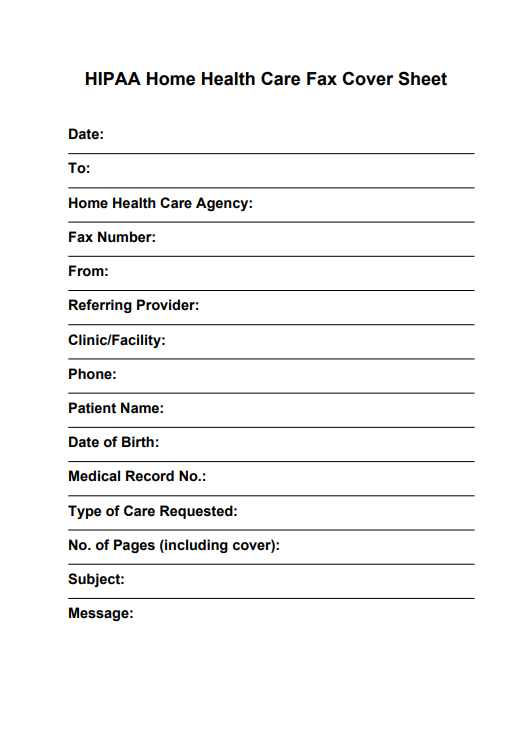 HIPAA Home Health Care Fax Cover Sheet