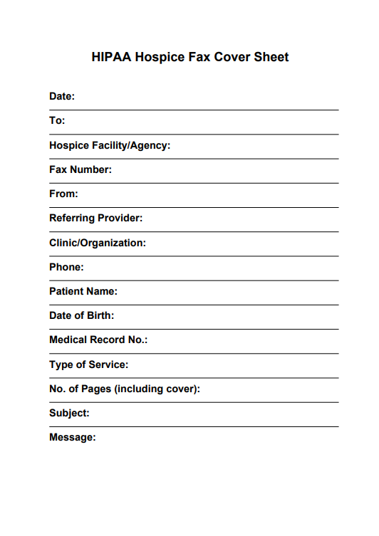 HIPAA Hospice Fax Cover Sheet