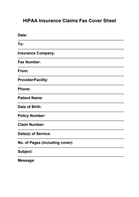 HIPAA Insurance Claims Fax Cover Sheet