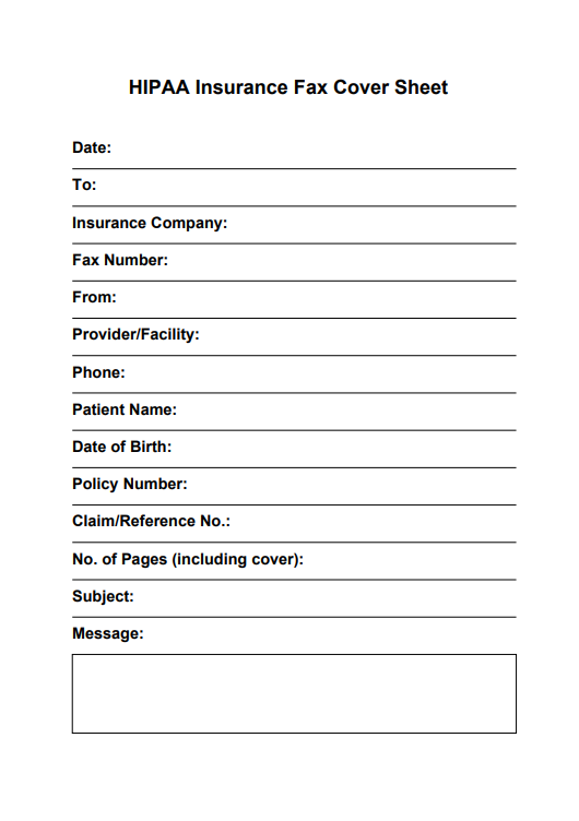 HIPAA Insurance Fax Cover Sheet
