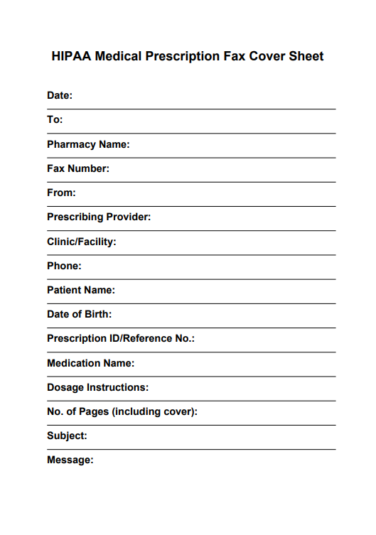 HIPAA Medical Prescription Fax Cover Sheet