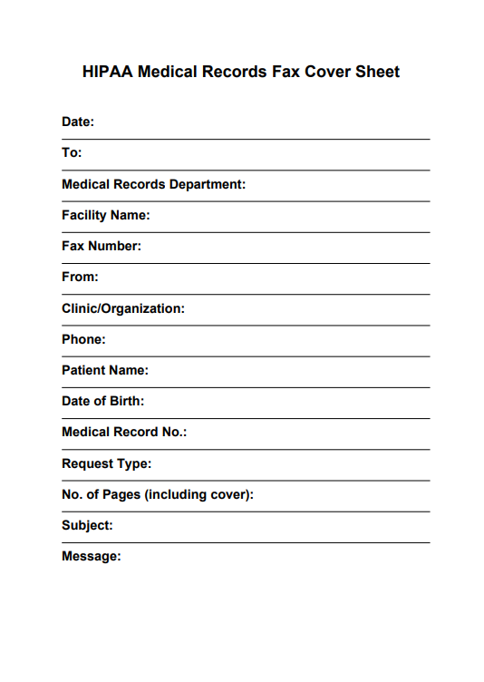 HIPAA Medical Records Fax Cover Sheet