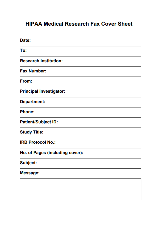 HIPAA Medical Research Fax Cover Sheet