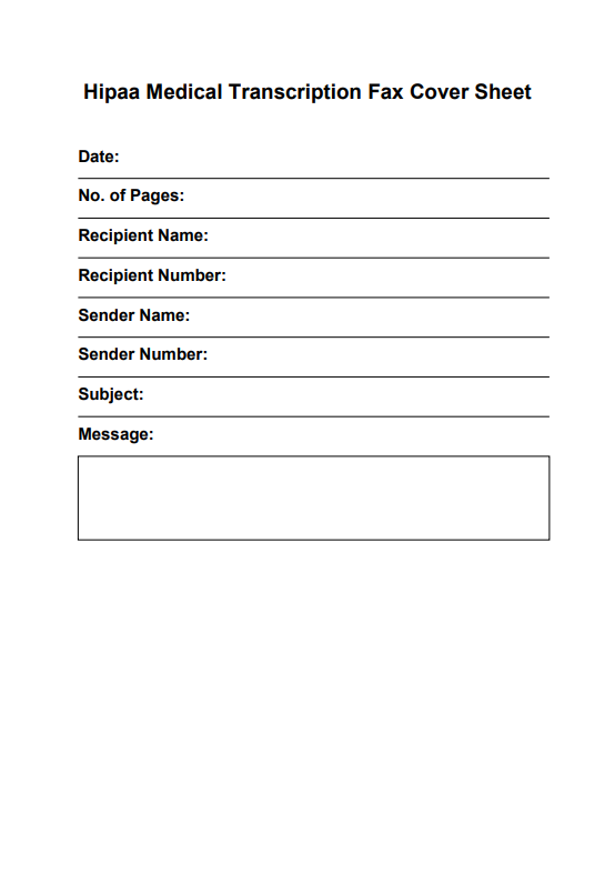 HIPAA Medical Transcription Fax Cover Sheet