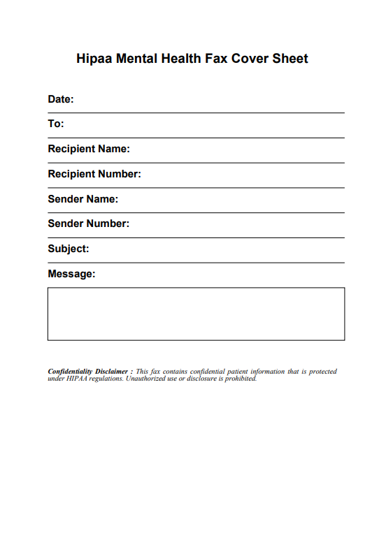 HIPAA Mental Health Fax Cover Sheet