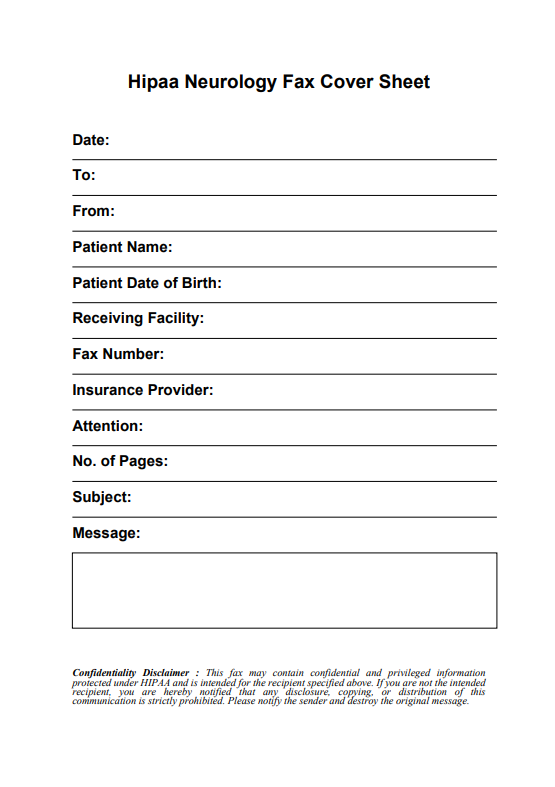 HIPAA Neurology Fax Cover Sheet