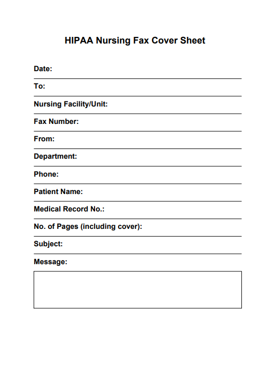 HIPAA Nursing Fax Cover Sheet
