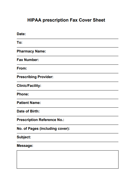 HIPAA Prescription Fax Cover Sheet