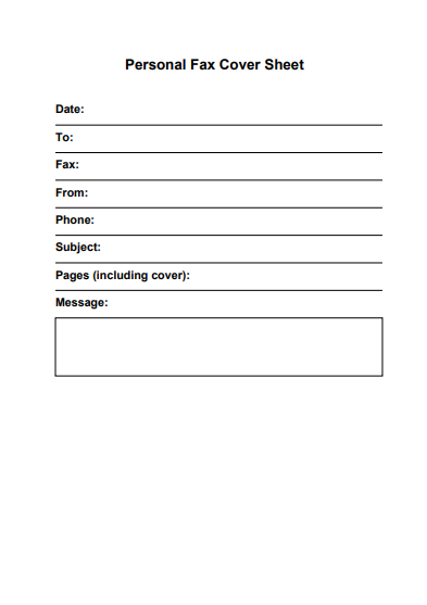 Personal Fax Cover Sheet