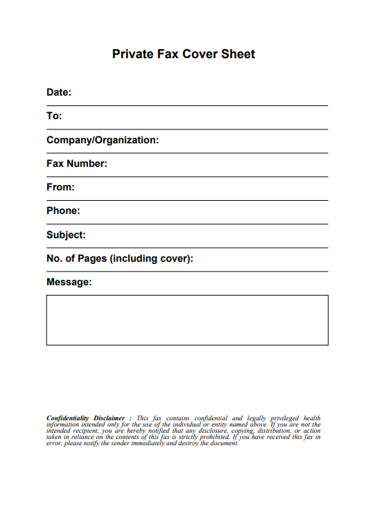 Private Fax Cover Sheet