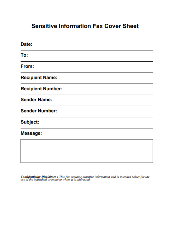 Sensitive Information Fax Cover Sheet