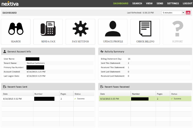 nextiva vfax dashboard