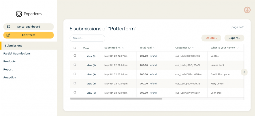 paperform dashboard