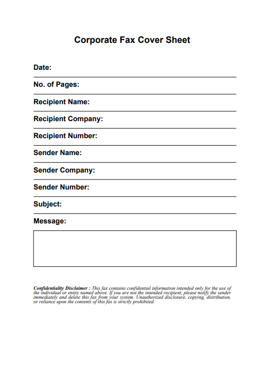 Corporate Fax Cover Sheet