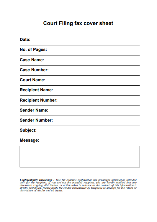 Court Filing Fax Cover Sheet